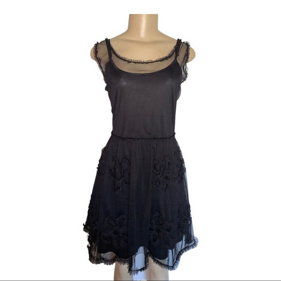 American Rag Strappy Sheer Black Flower Lace Fit & Fare Mini Chiffon Dress - Picture 1 of 11